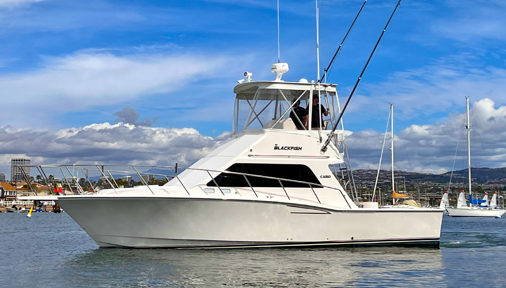 The Blackfish, a Burial At Sea vessel, in Newport Beach harbor.